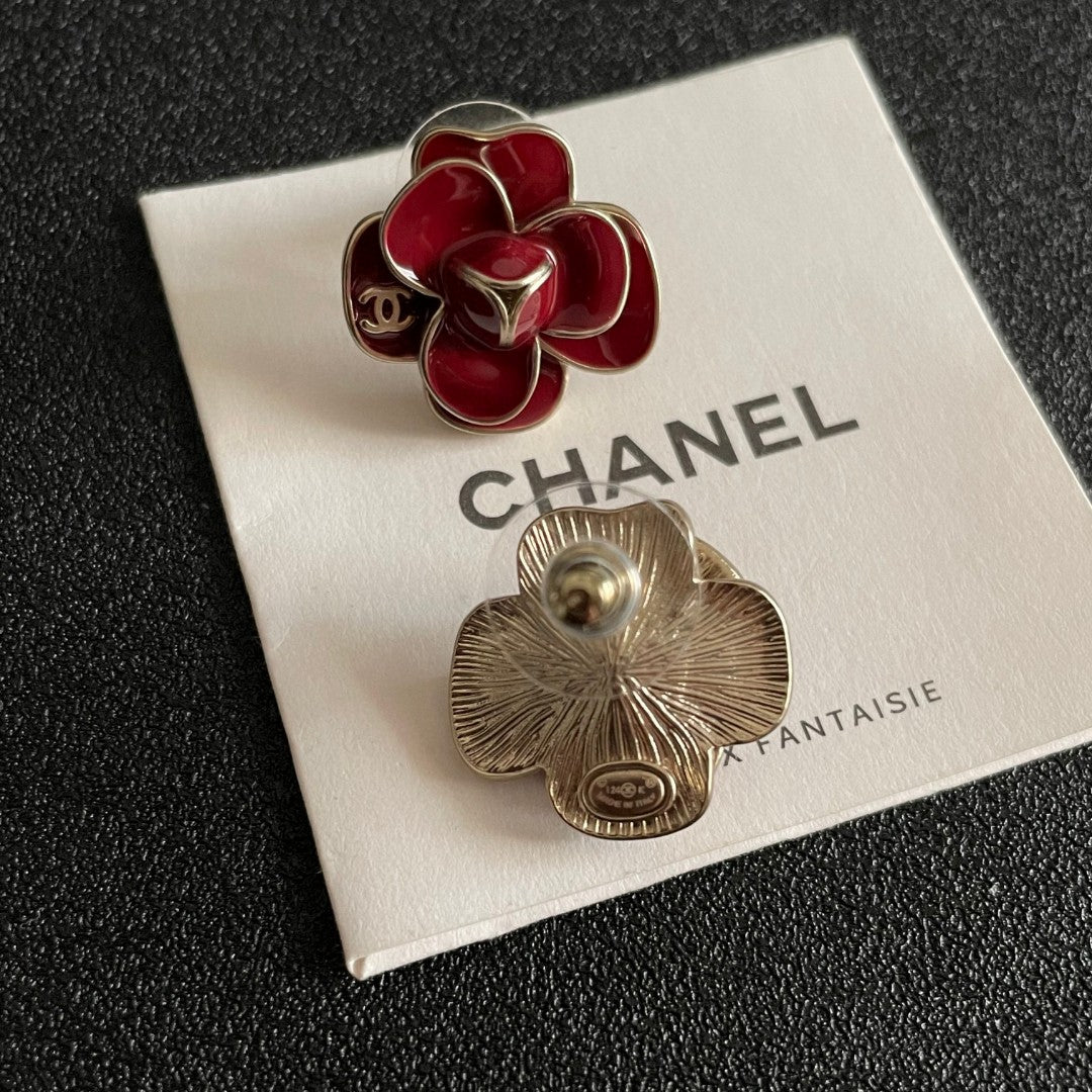 Camellia Stud Earrings in Polished Metal-Tone – Camellia Detail – Design 039 main product view