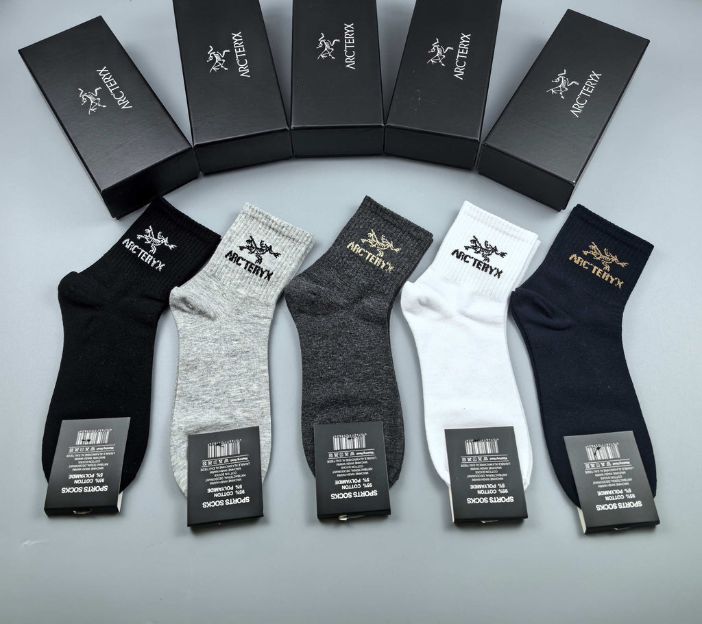 Arc'teryx Cotton Visible Cuff, Colour And Emblem Details Crew Socks - 5-Pair Set
