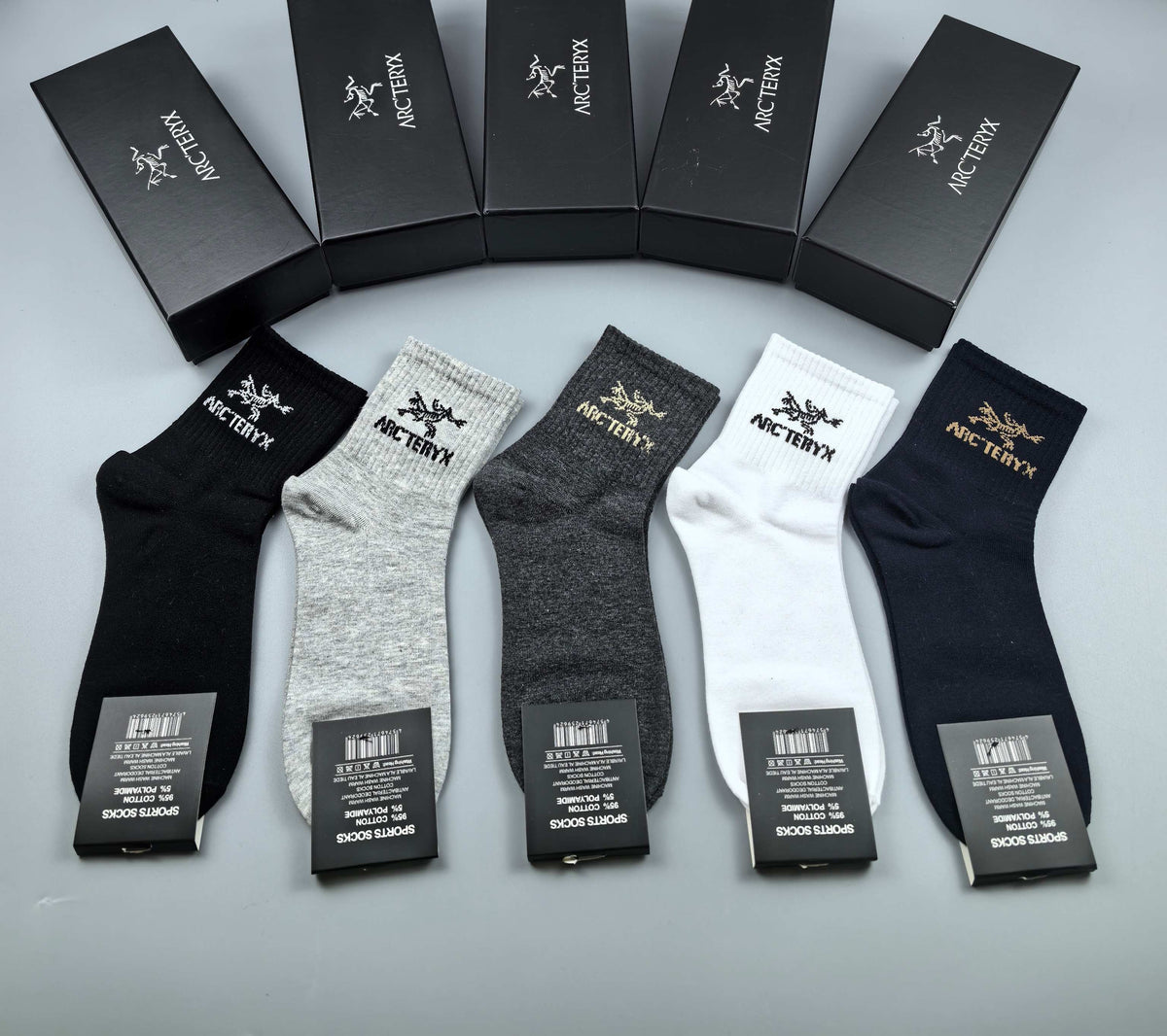 Arc'teryx Cotton Visible Cuff, Colour And Emblem Details Crew Socks - 5-Pair Set