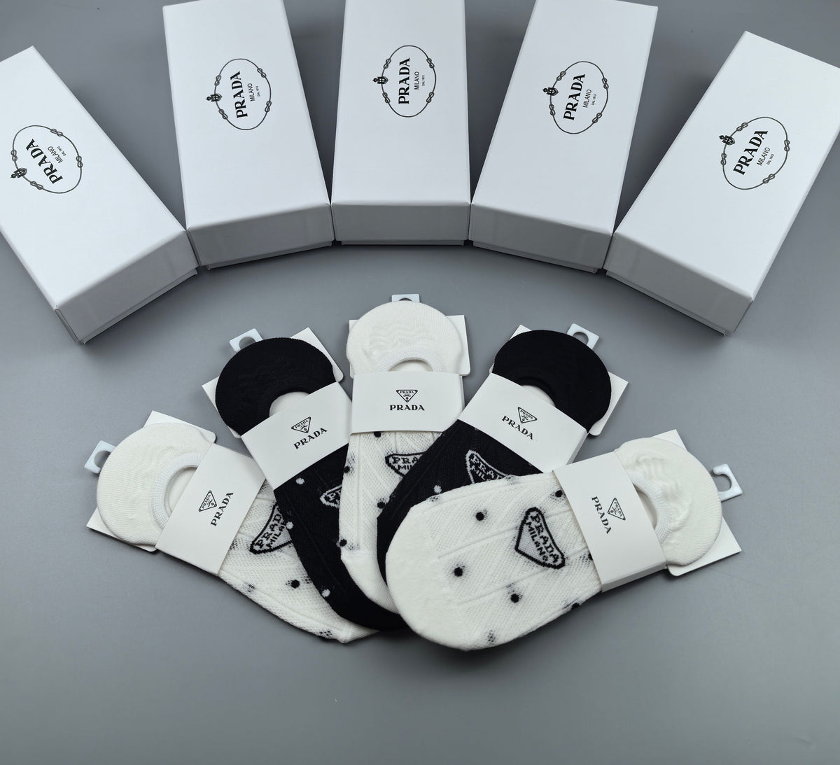 Prada Combed Cotton No-Show Socks - 5-Pair Box