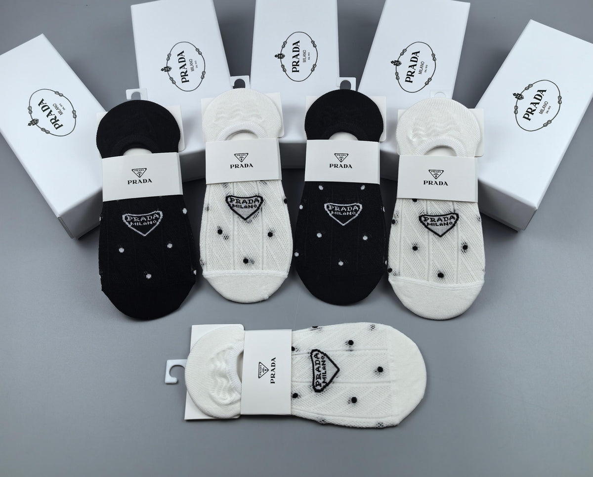 Prada Combed Cotton No-Show Socks - 5-Pair Box