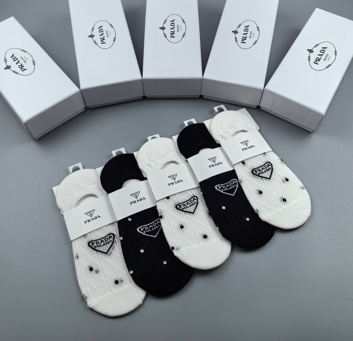 Prada Combed Cotton No-Show Socks - 5-Pair Box