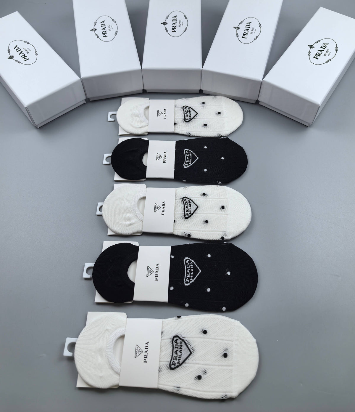 Prada Combed Cotton No-Show Socks - 5-Pair Box
