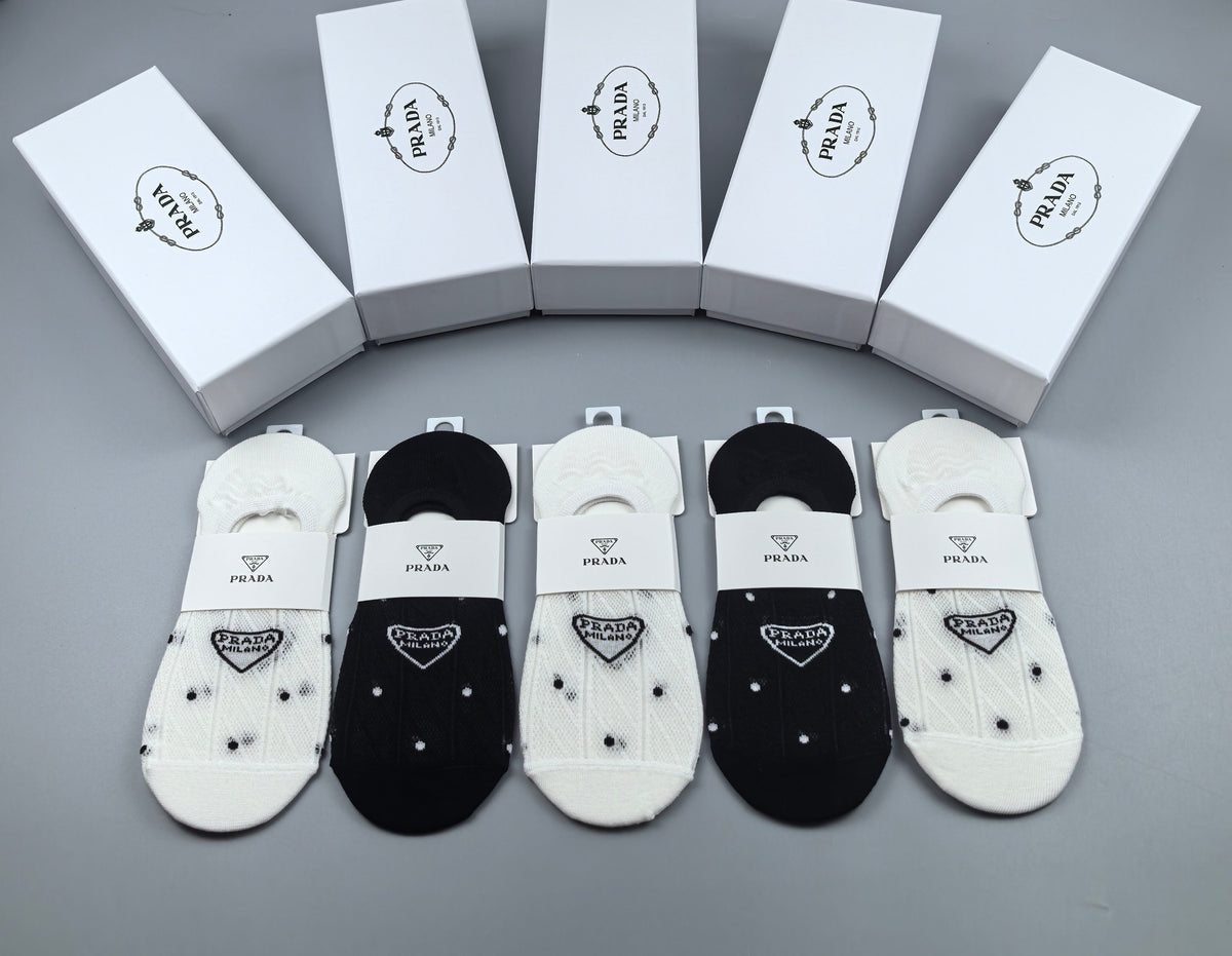 Prada Combed cotton Visible Logo, Stripe Or Motif Details Crew Socks - 5-Pair Set