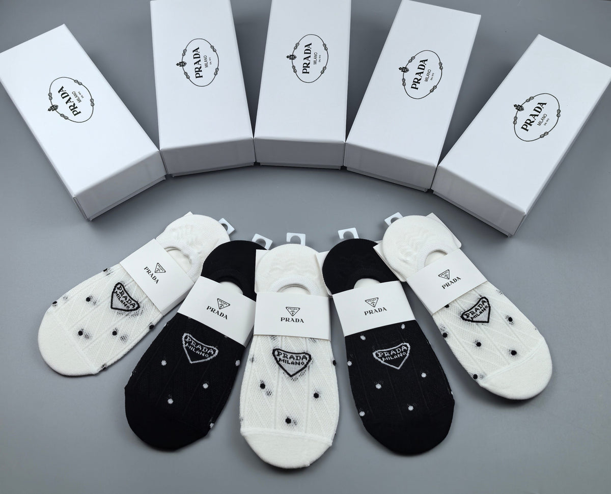Prada Combed Cotton No-Show Socks - 5-Pair Box