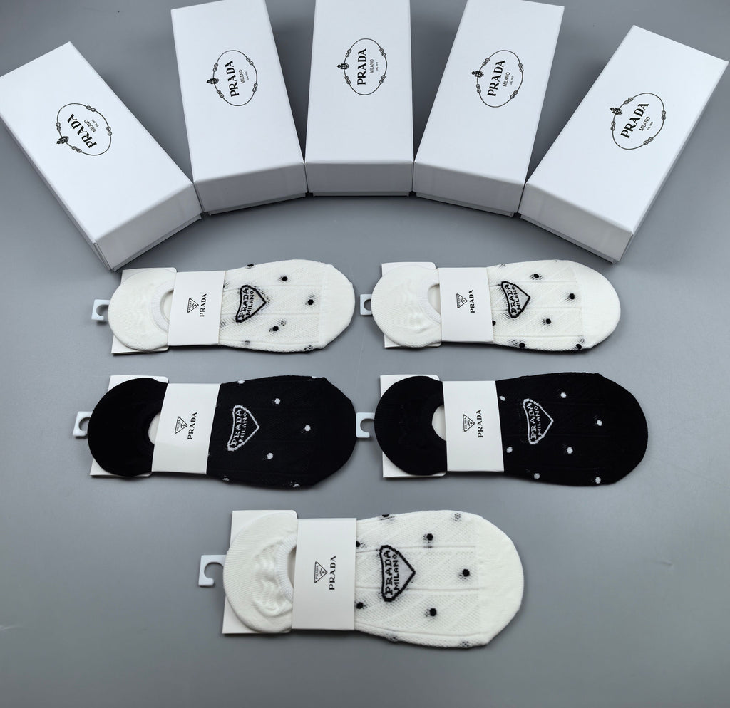 Prada Combed Cotton No-Show Socks - 5-Pair Box