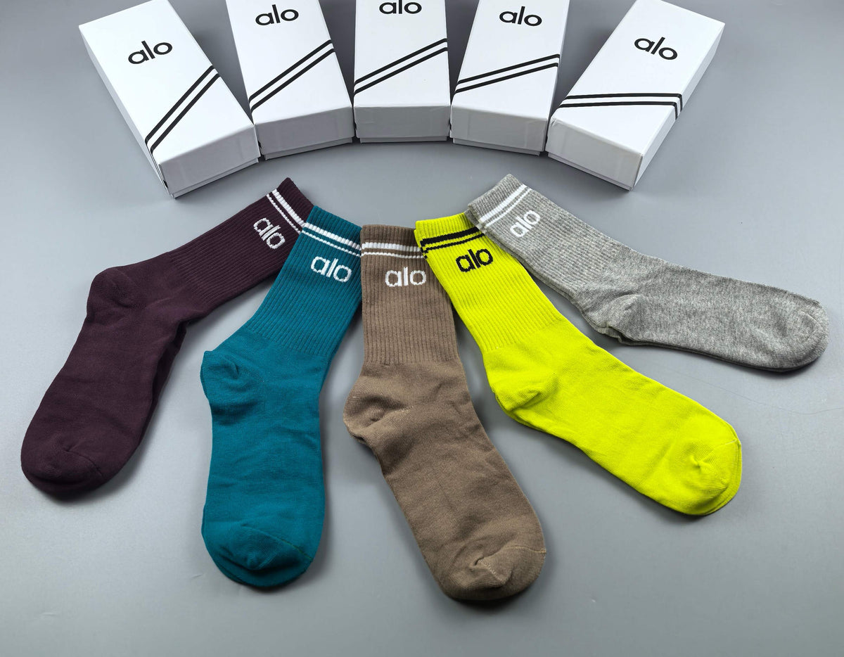 Alo Contrast Wordmarks Crew Socks - 5-Pair Set