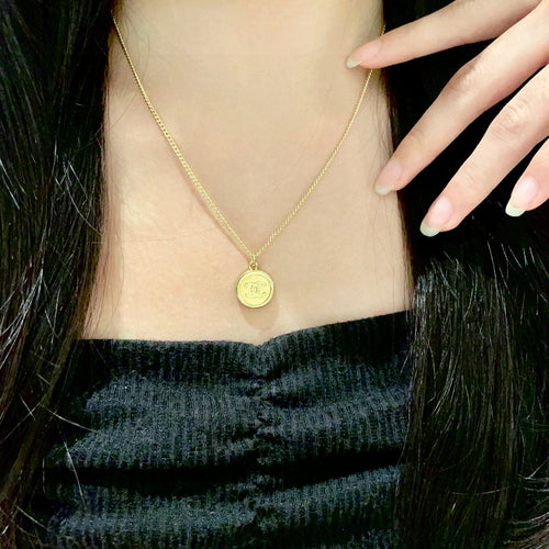 Double-C Emblem Pendant Necklace in Polished Metal-Tone – Design 028 main product view