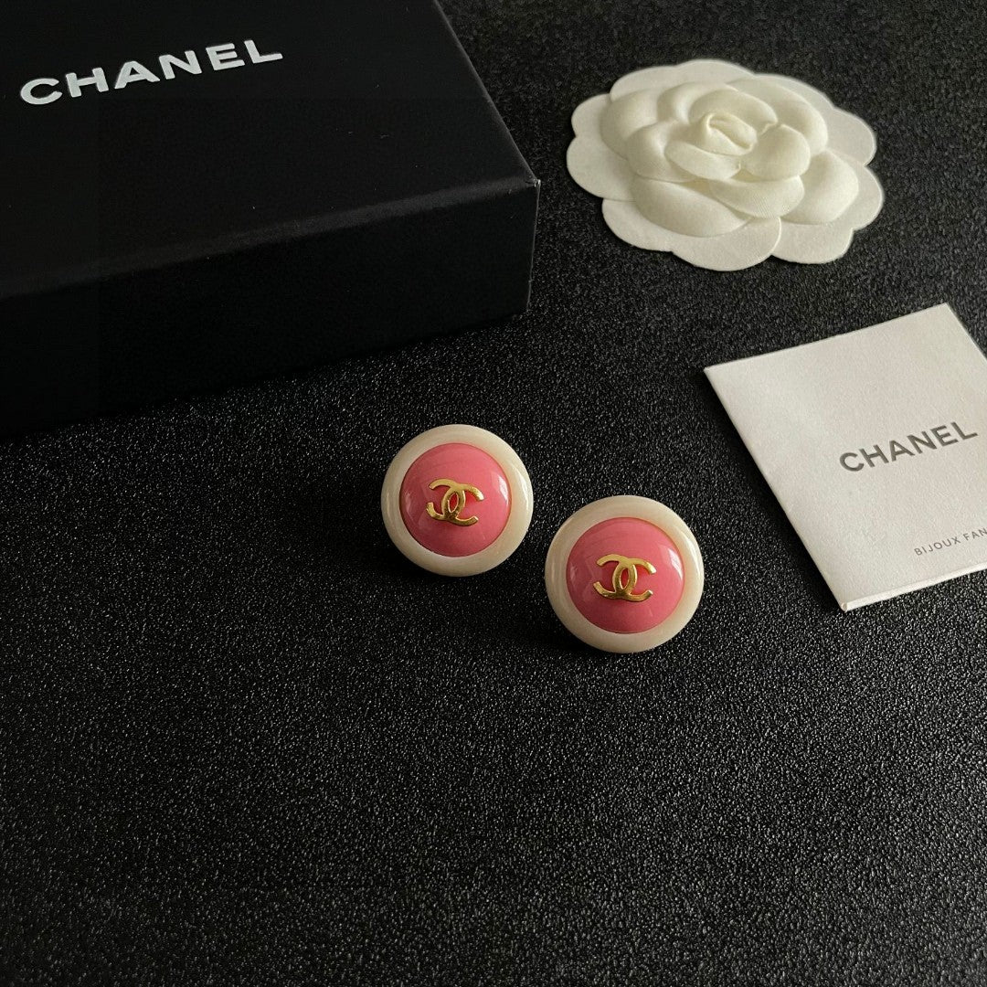 Double-C Emblem Stud Earrings in Polished Metal-Tone – Design 221 styled product view