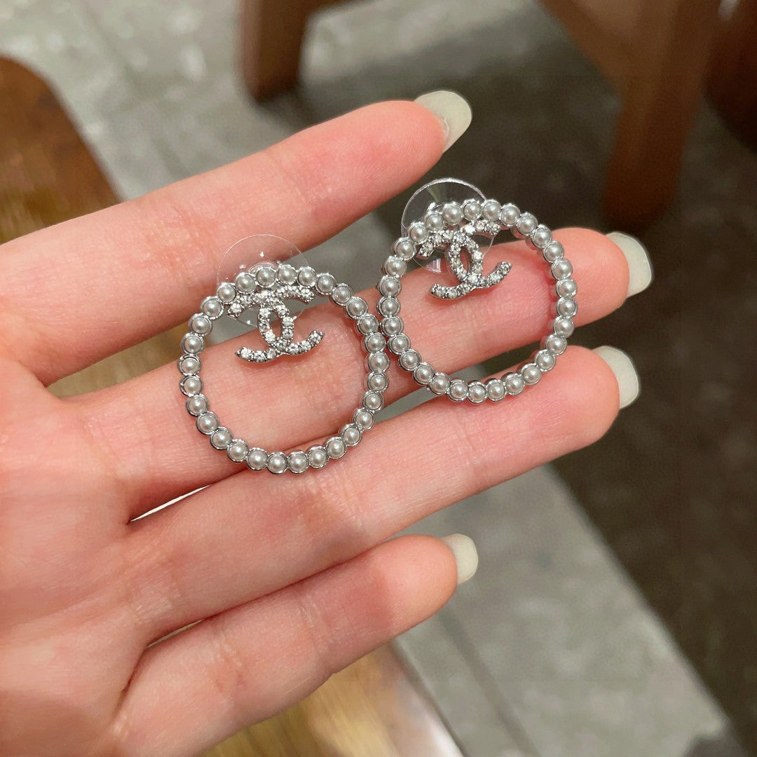 Double-C Emblem Crystal-Accent Stud Earrings – Design 027 side detail
