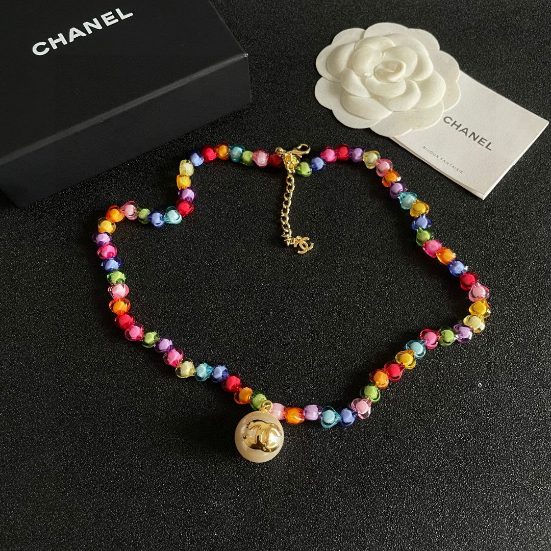 Double-C Emblem Pearl-Detail Pendant Necklace – Pearl Detail – Design 050 detail view