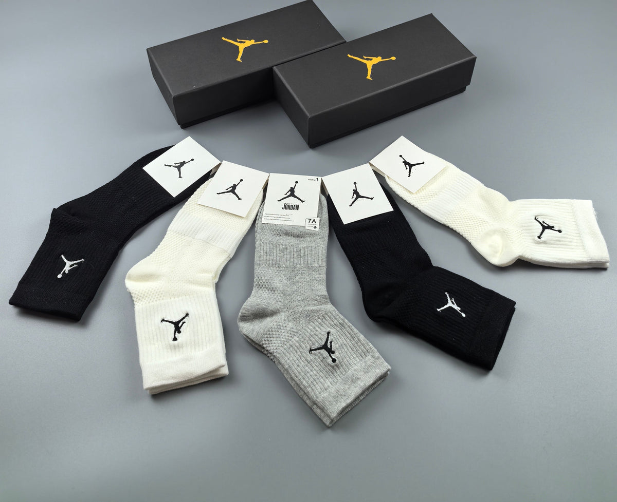Jordan Cotton Visible Cuff, Colour And Emblem Details Crew Socks - 5-Pair Set