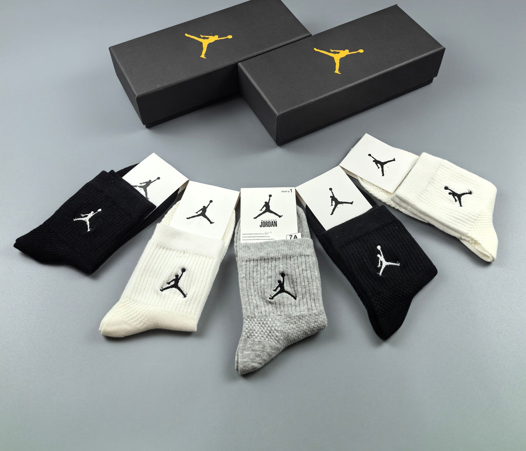 Jordan Cotton Visible Cuff, Colour And Emblem Details Crew Socks - 5-Pair Set