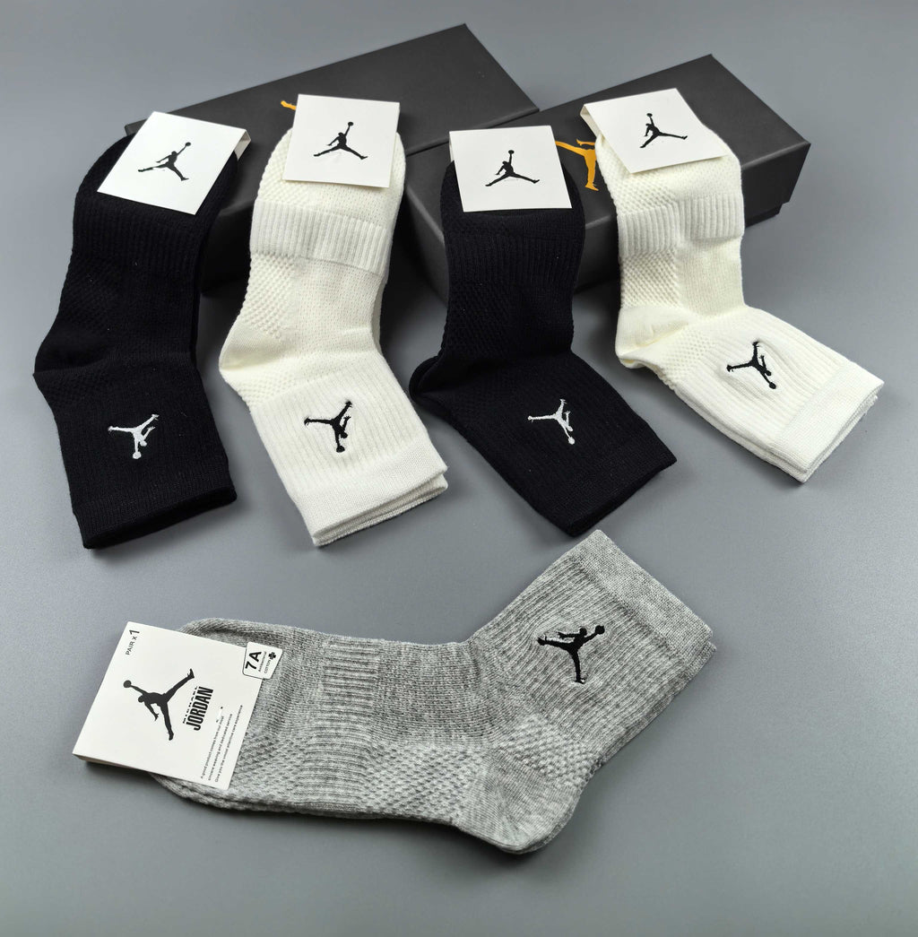 Jordan Cotton Visible Cuff, Colour And Emblem Details Crew Socks - 5-Pair Set