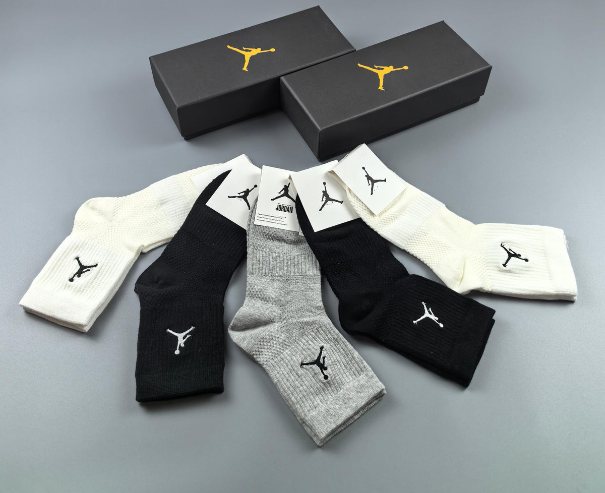 Jordan Cotton Visible Cuff, Colour And Emblem Details Crew Socks - 5-Pair Set