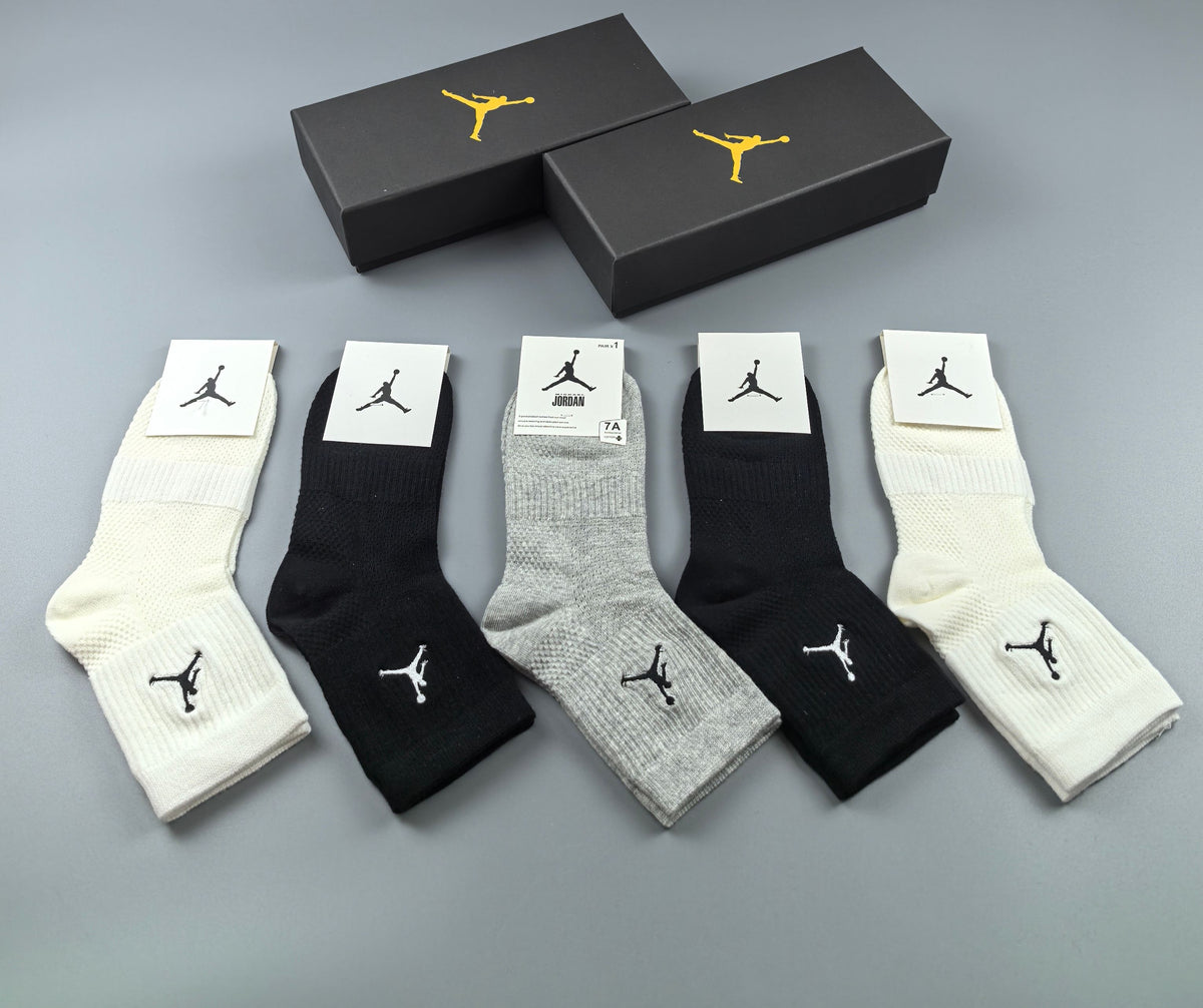 Jordan Cotton Visible Cuff, Colour And Emblem Details Crew Socks - 5-Pair Set