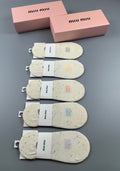 Miu Miu Cotton Visible Branded Cuff Or Emblem Details No-Show Socks - 5-Pair Set