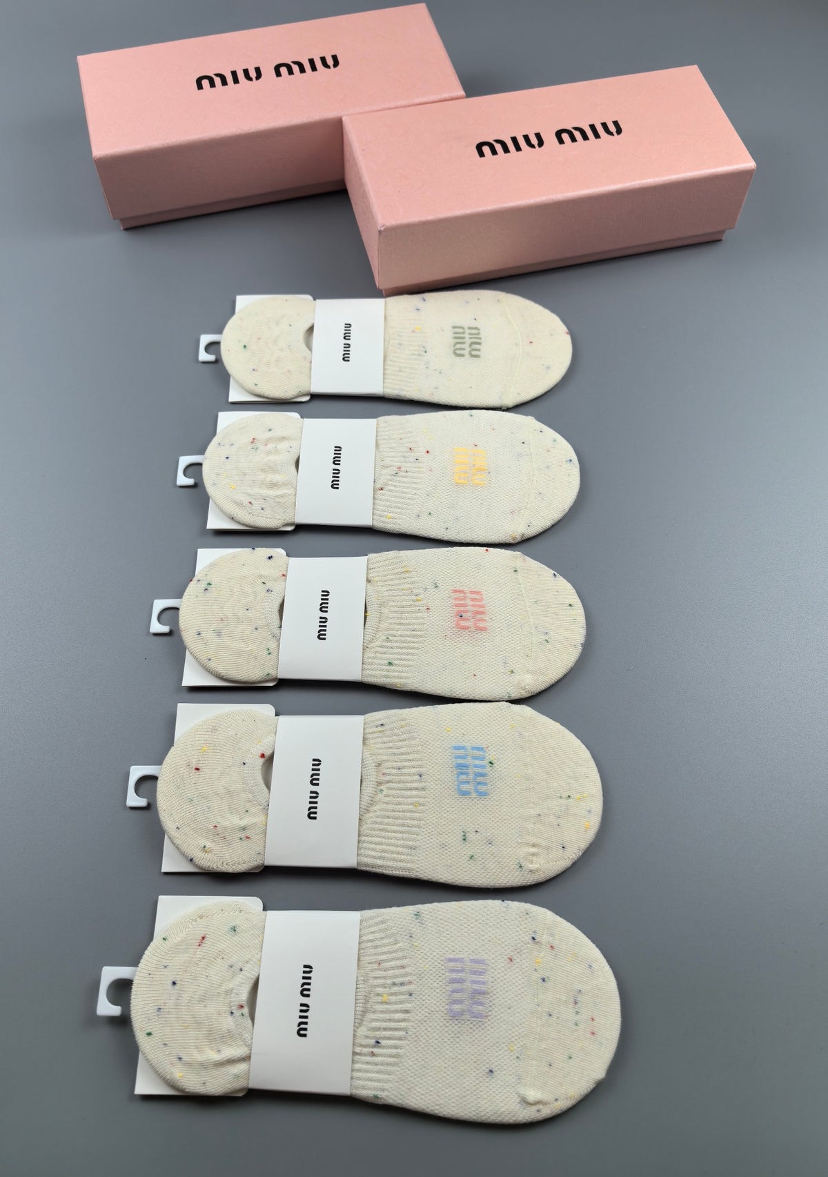 Miu Miu Cotton Visible Branded Cuff Or Emblem Details No-Show Socks - 5-Pair Set