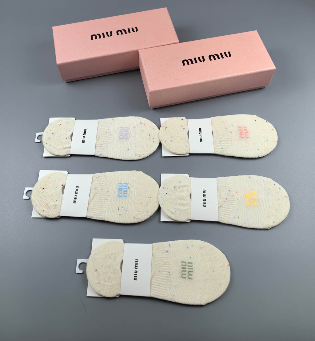 Miu Miu Cotton Visible Branded Cuff Or Emblem Details No-Show Socks - 5-Pair Set