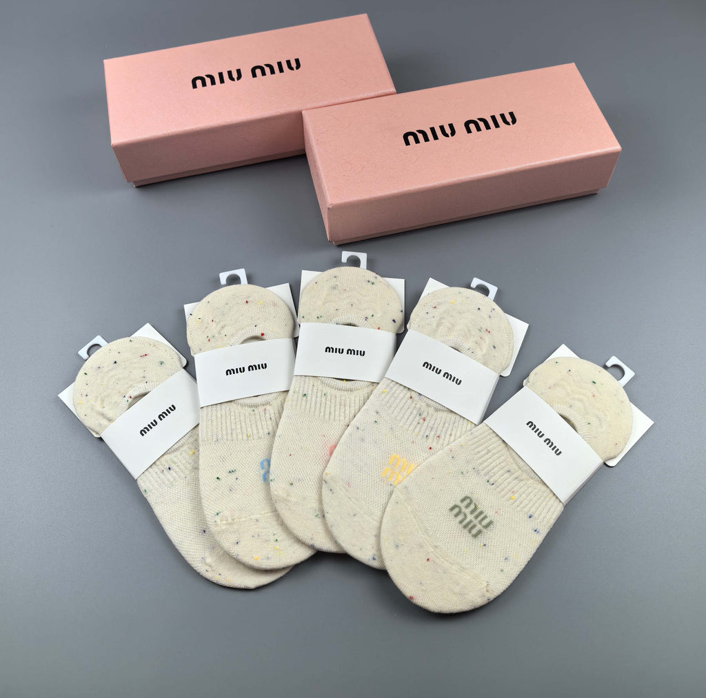 Miu Miu Cotton Visible Branded Cuff Or Emblem Details No-Show Socks - 5-Pair Set