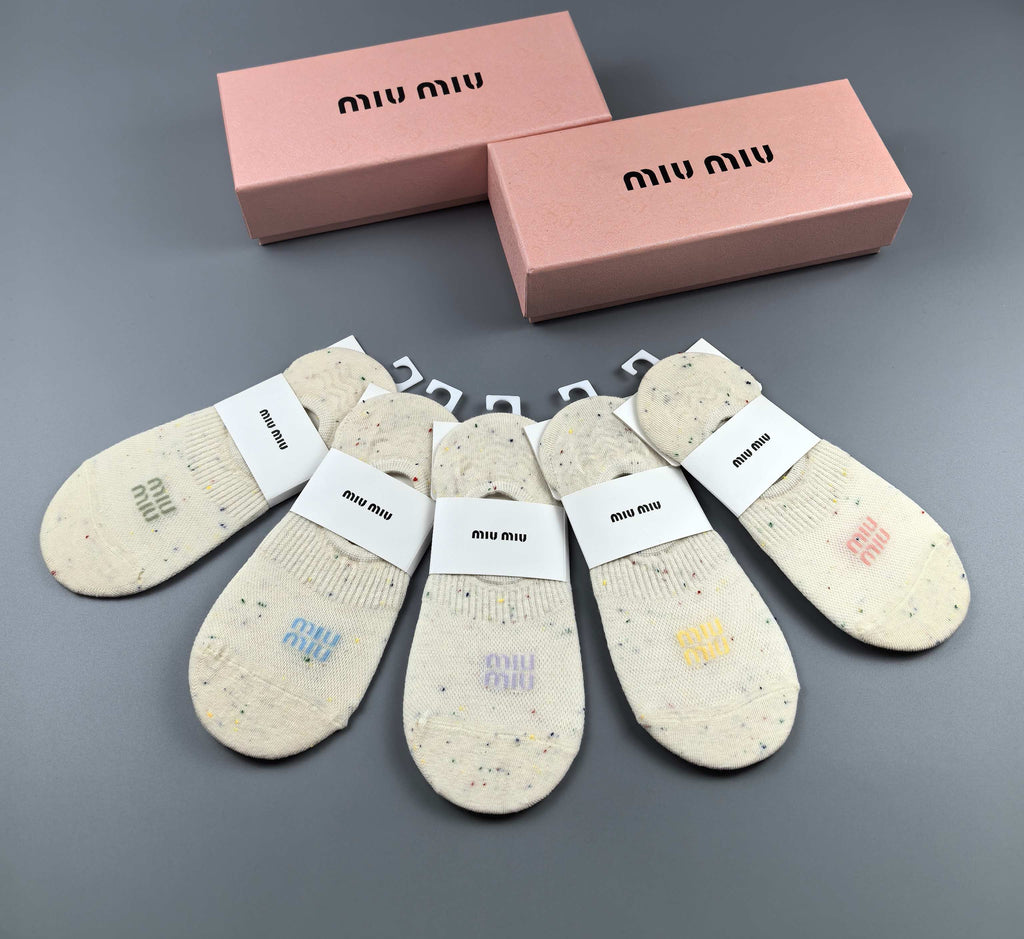 Miu Miu Cotton Visible Branded Cuff Or Emblem Details No-Show Socks - 5-Pair Set