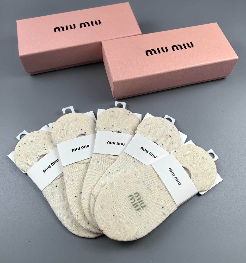 Miu Miu Combed cotton Visible Logo, Stripe Or Motif Details No-Show Socks