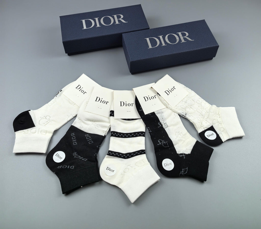 Dior Cotton Short Socks - 5-Pair Box