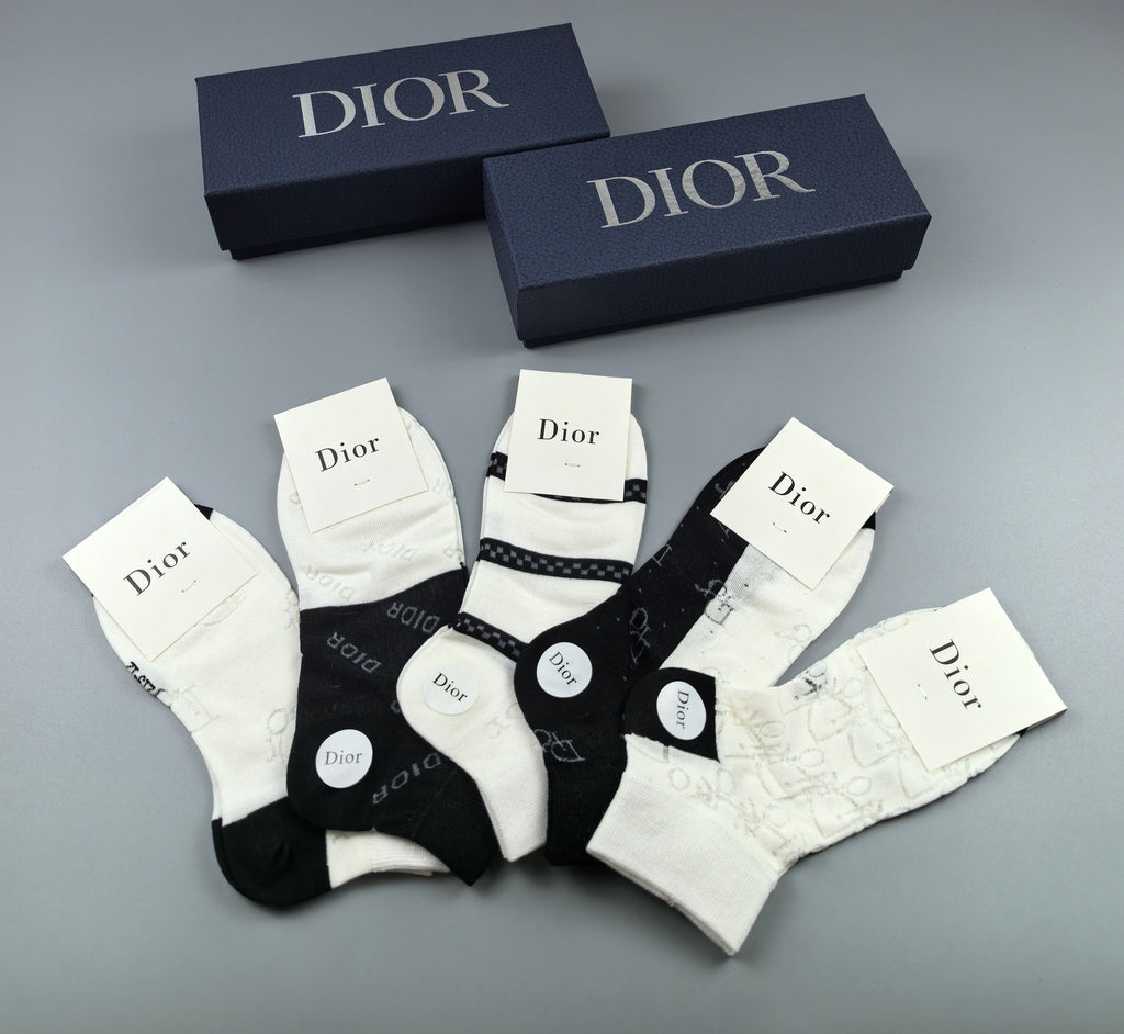 Dior Cotton Short Socks - 5-Pair Box