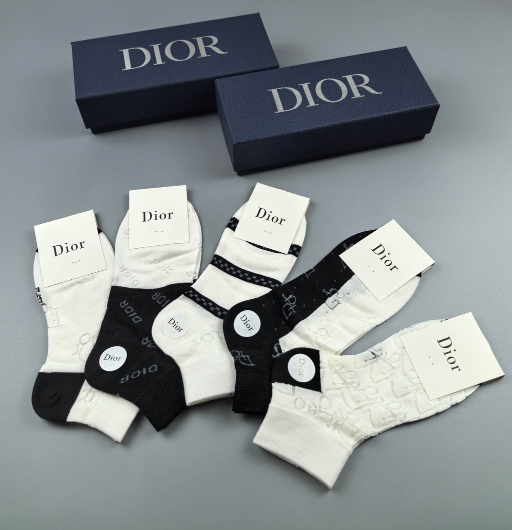 Dior Cotton Short Socks - 5-Pair Box