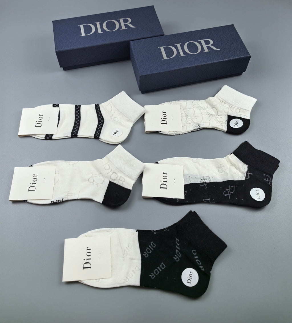 Dior Cotton Short Socks - 5-Pair Box