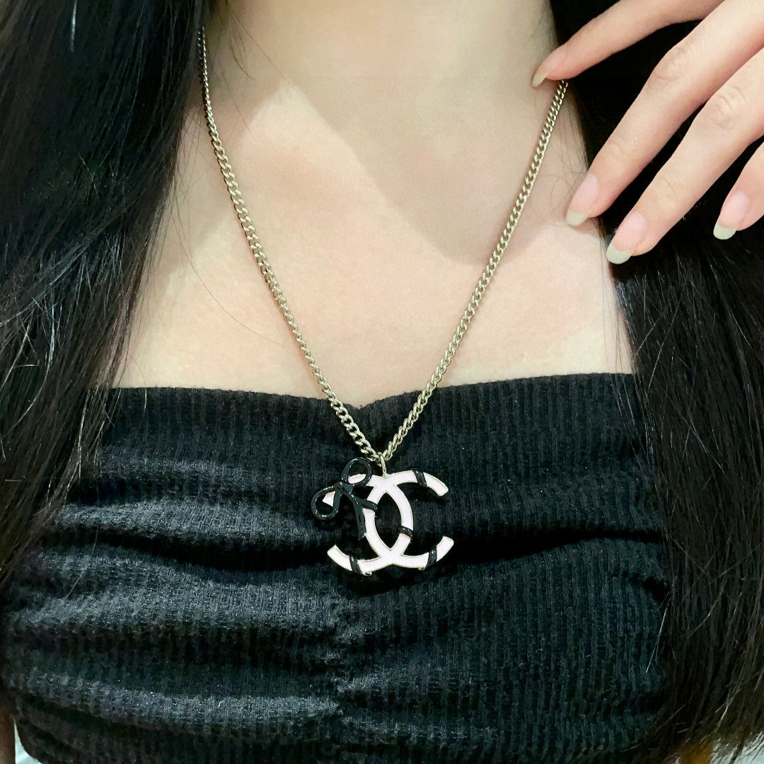 Double-C Emblem Pendant Necklace in Polished Metal-Tone – Design 026 main product view