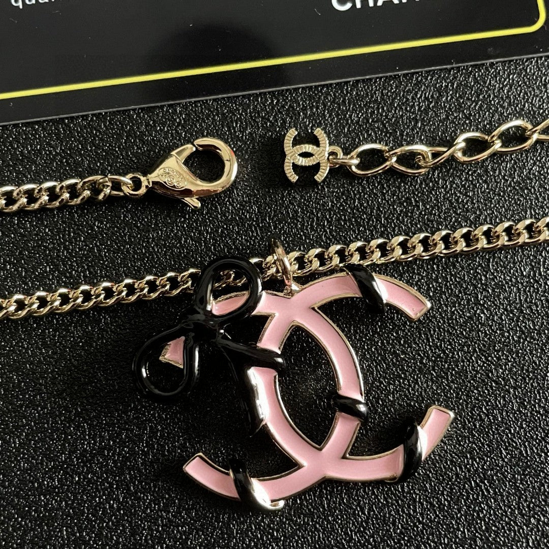Double-C Emblem Pendant Necklace in Polished Metal-Tone – Design 026 main product view