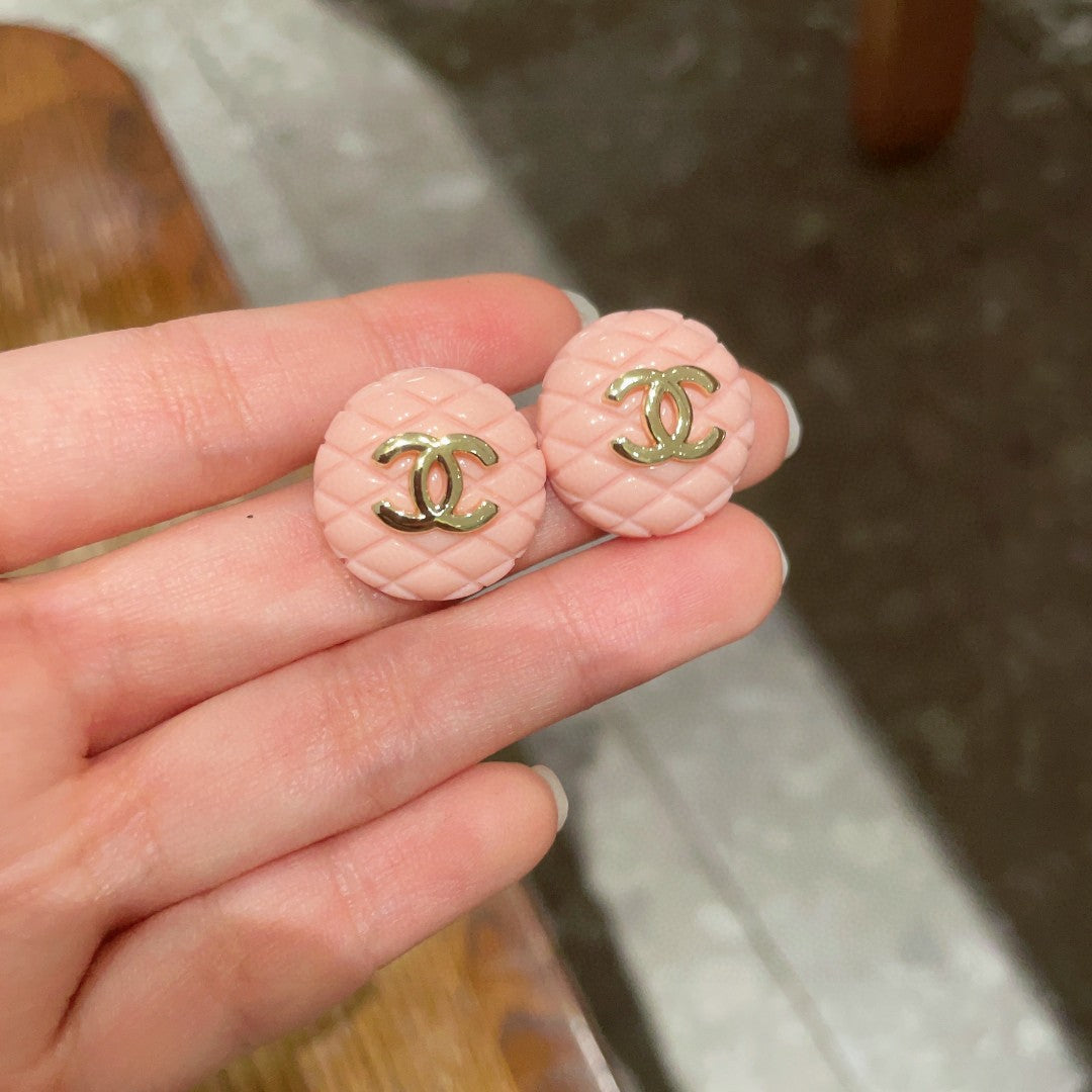 Double-C Emblem Stud Earrings in Polished Metal-Tone – Design 201 side detail