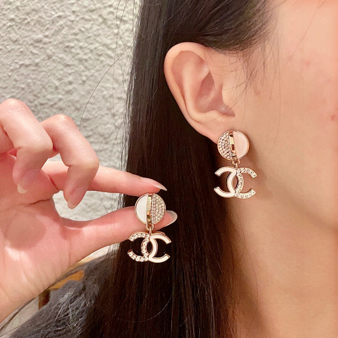 Double-C Emblem Crystal-Accent Statement Earrings – Design 018 front product view