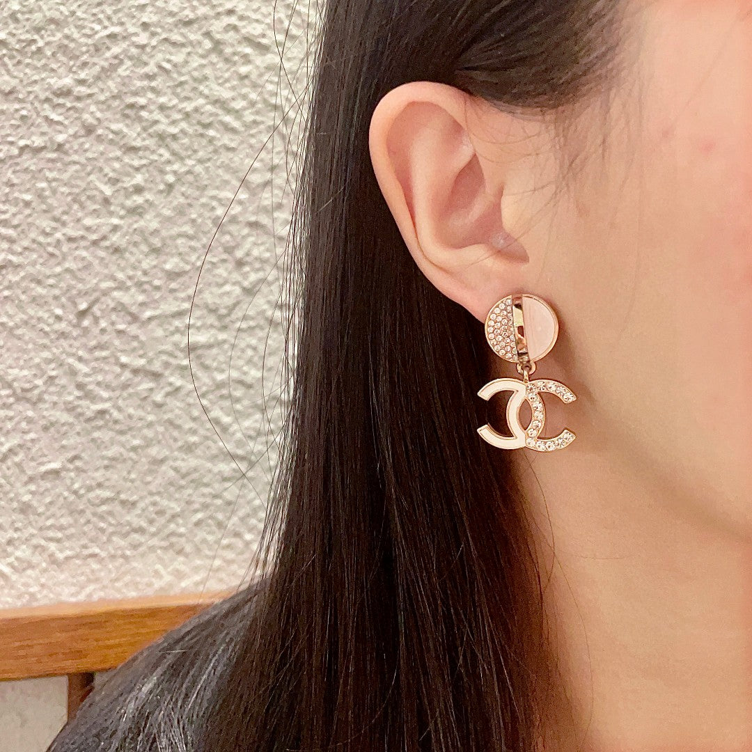 Double-C Emblem Crystal-Accent Statement Earrings – Design 018 side detail