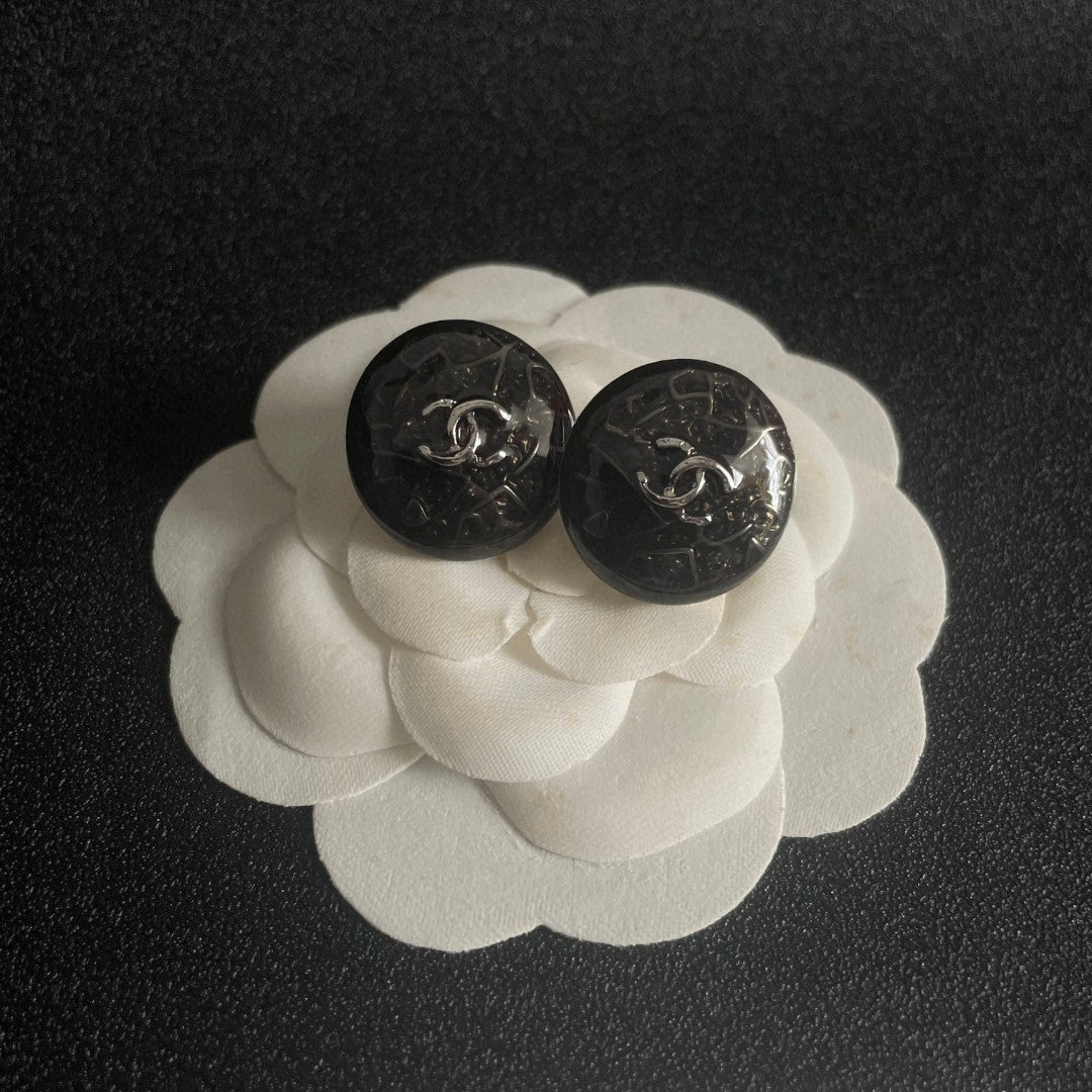 Double-C Emblem Stud Earrings in Polished Metal-Tone – Design 197 front product view