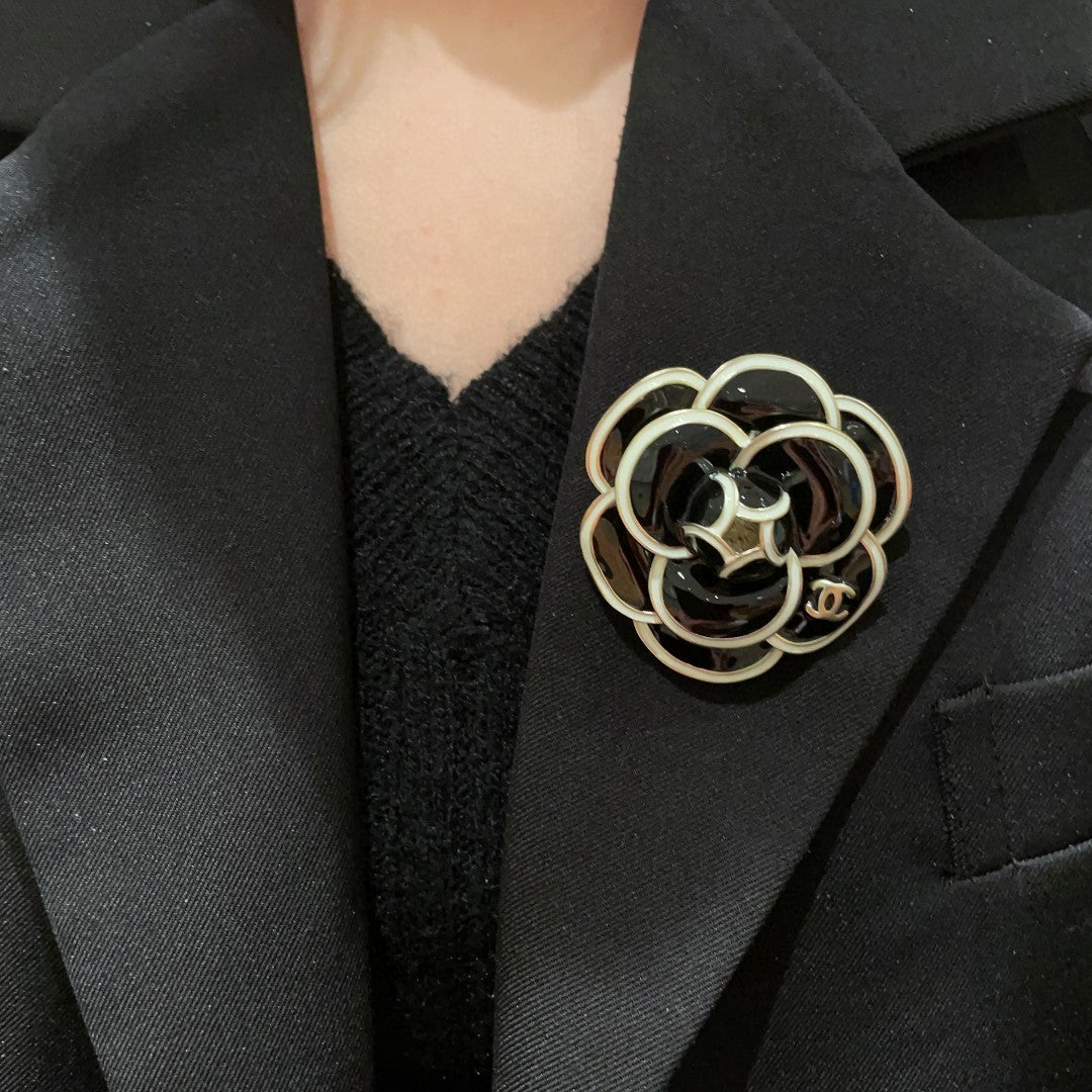 Camellia Brooch in Polished Metal-Tone – Camellia Detail front product view