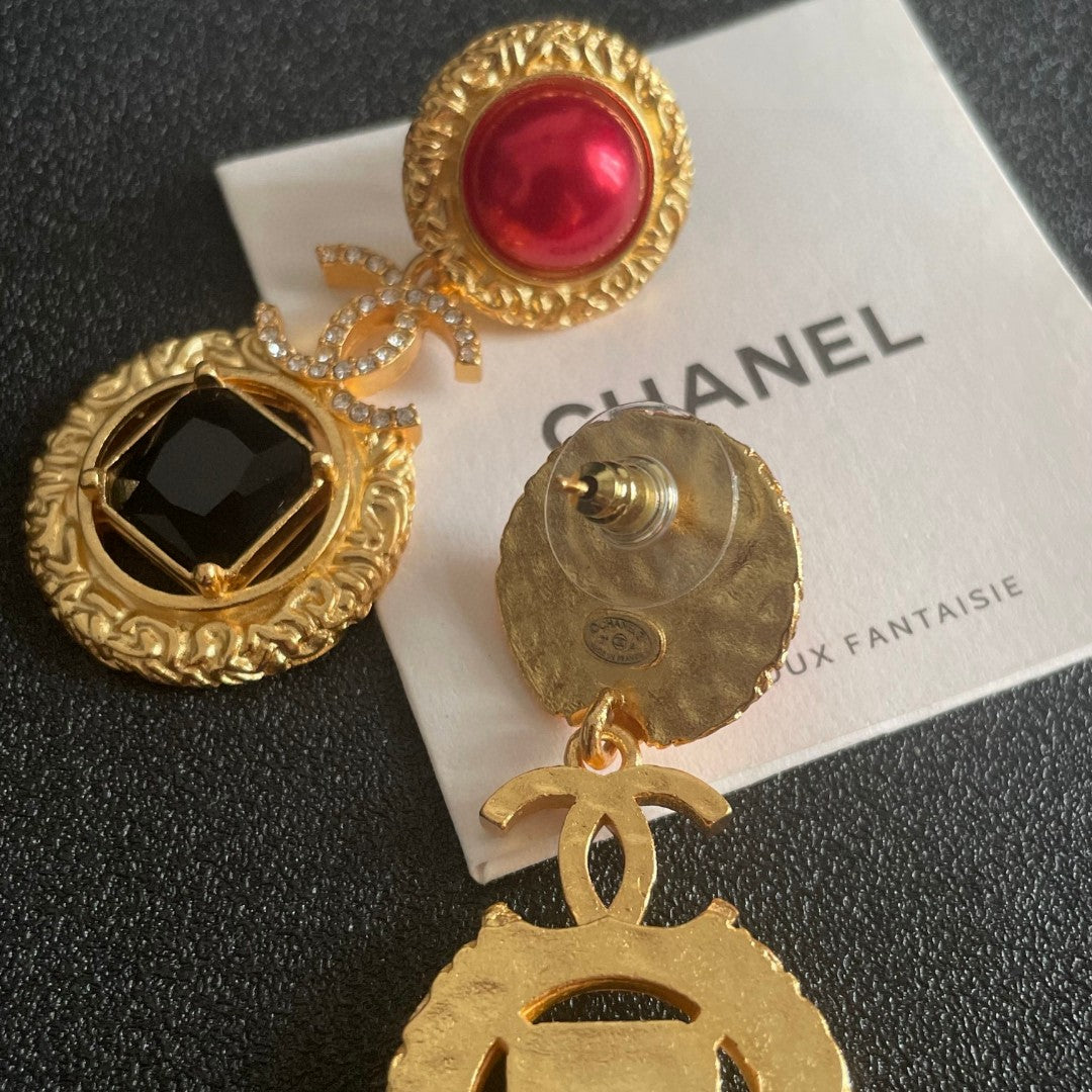 Double-C Emblem Crystal-Accent Statement Earrings – Design 017 main product view