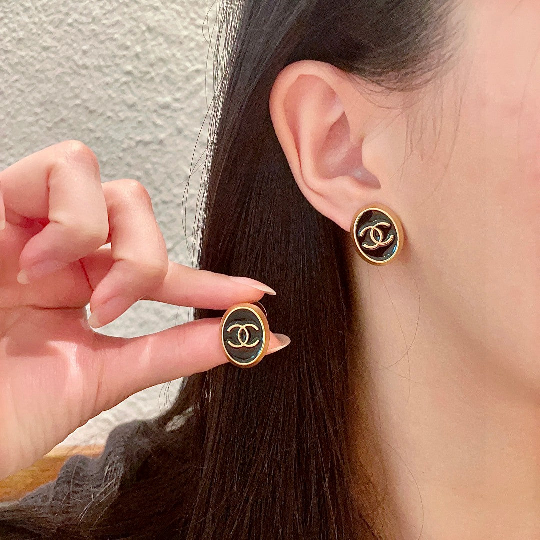 Round Stud Earrings in Polished Metal-Tone – Design 001 main product view