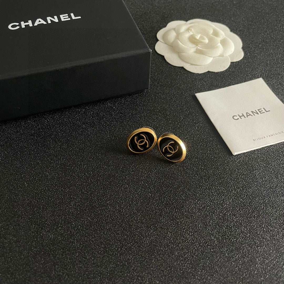 Round Stud Earrings in Polished Metal-Tone – Design 001 styled product view