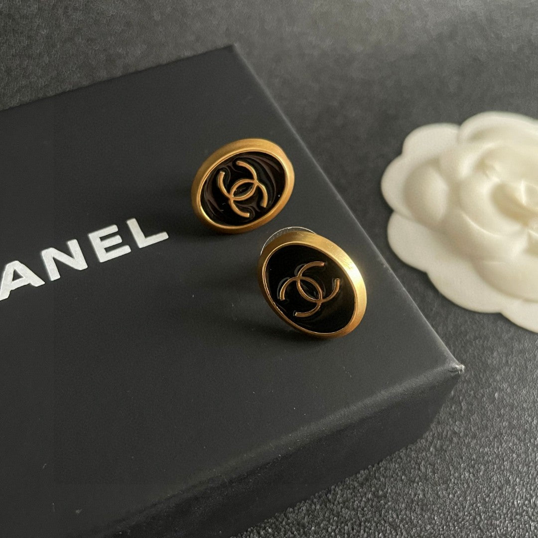 Round Stud Earrings in Polished Metal-Tone – Design 001 detail view
