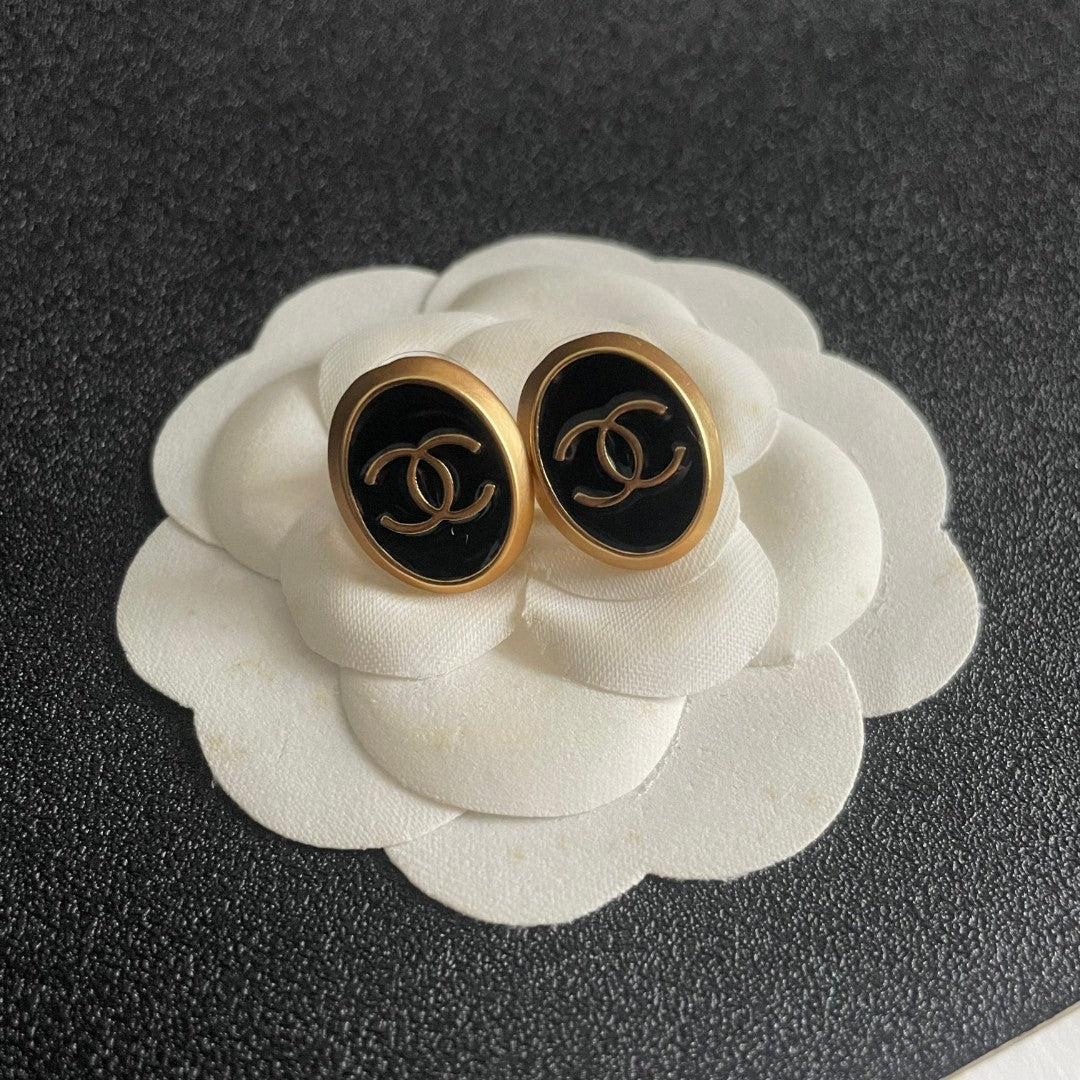 Round Stud Earrings in Polished Metal-Tone – Design 001 front product view