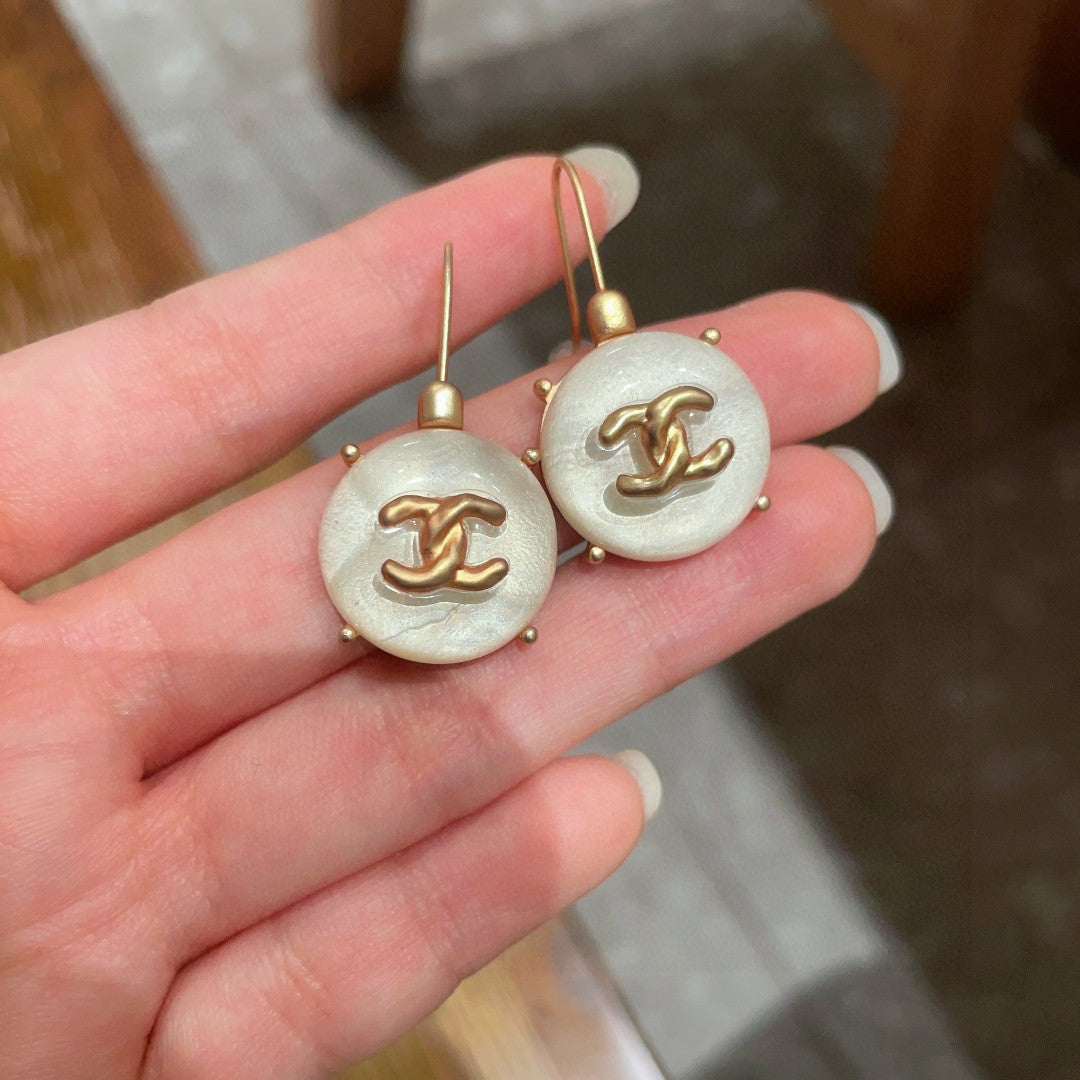 Double-C Emblem Statement Earrings in Polished Metal-Tone – Design 026 side detail