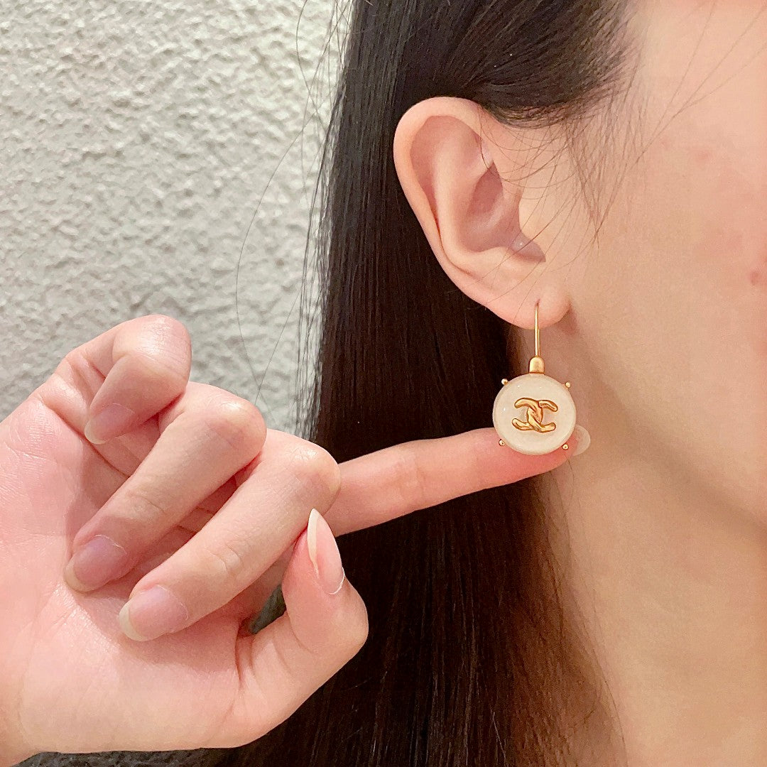 Double-C Emblem Statement Earrings in Polished Metal-Tone – Design 026 front product view