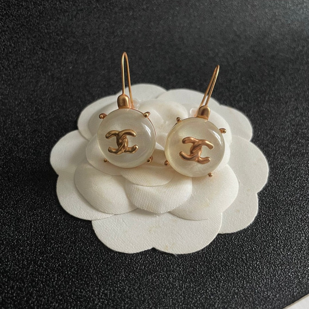Double-C Emblem Statement Earrings in Polished Metal-Tone – Design 026 front product view