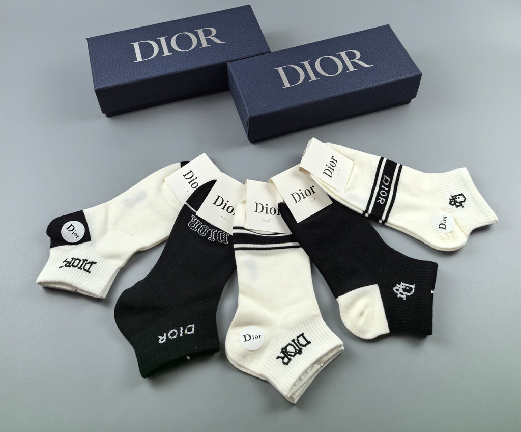Dior Cotton Visible Branded Cuff Or Emblem Details No-Show Socks - 5-Pair Set