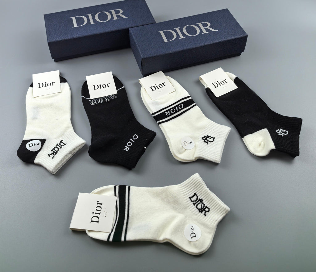 Dior Cotton Visible Branded Cuff Or Emblem Details No-Show Socks - 5-Pair Set