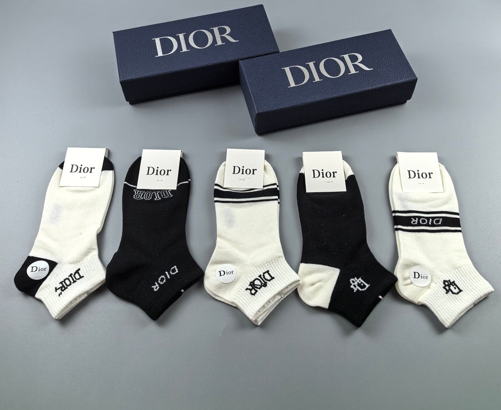 Dior Cotton Visible Branded Cuff Or Emblem Details No-Show Socks - 5-Pair Set