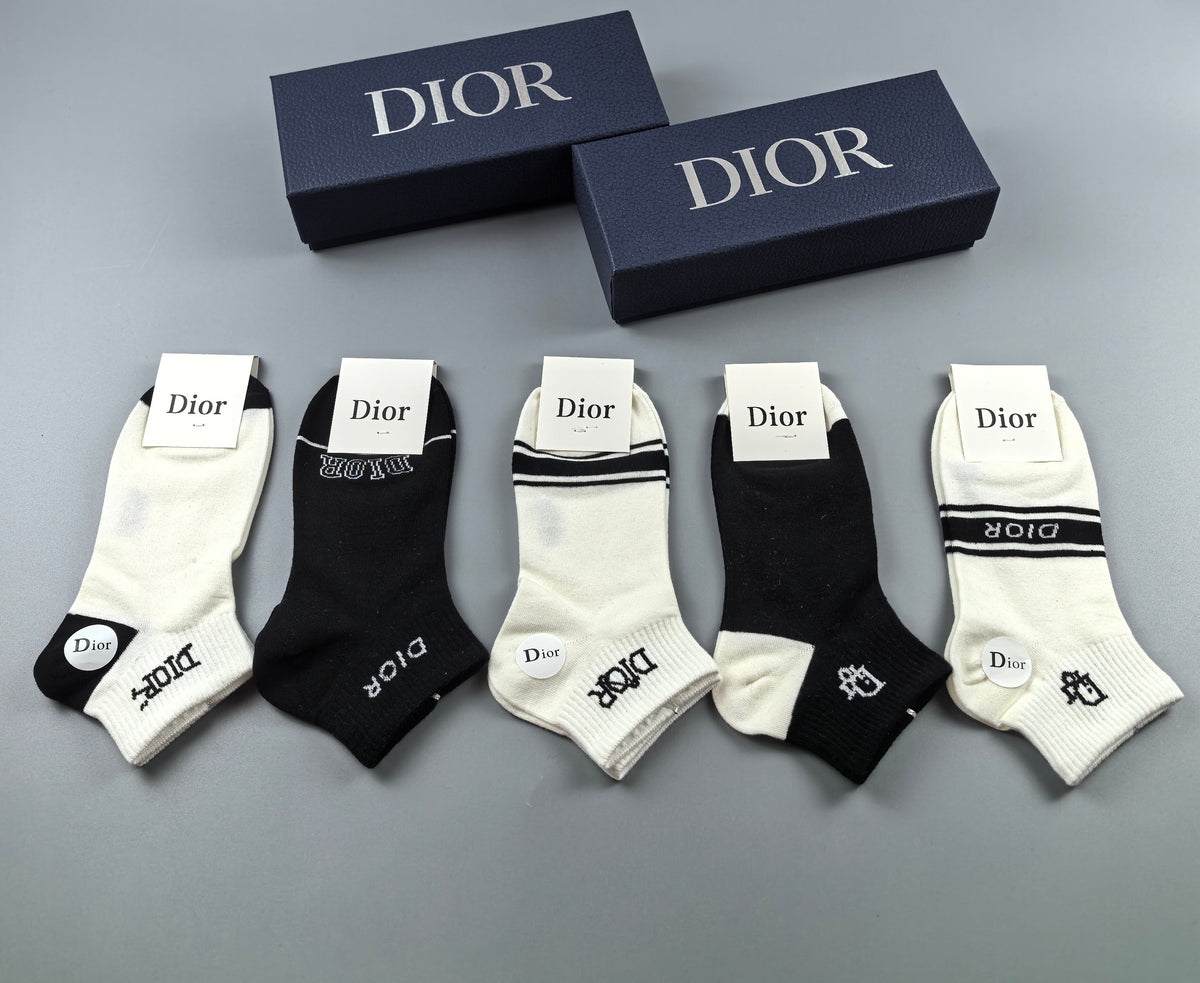 Dior Cotton Visible Branded Cuff Or Emblem Details No-Show Socks - 5-Pair Set