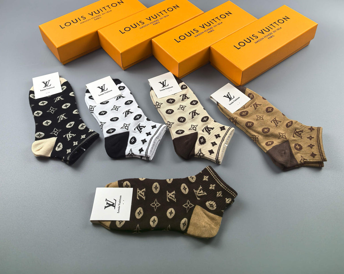 Louis Vuitton Cotton Visible Branded Cuff Or Emblem Details No-Show Socks - 5-Pair Set